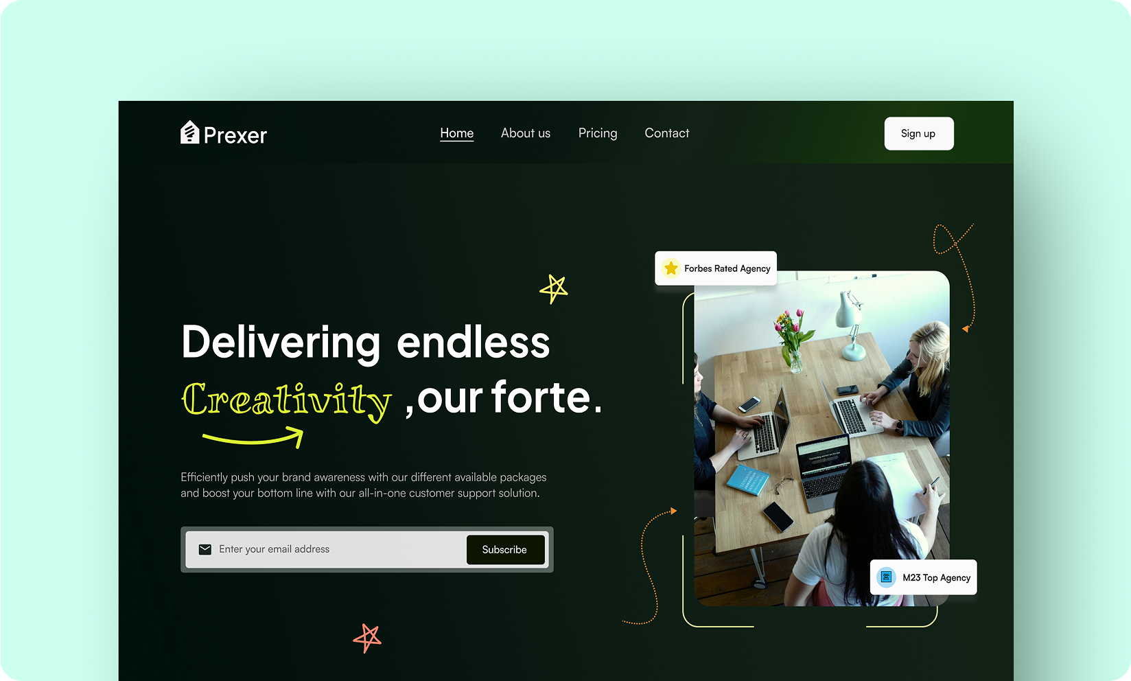 Prexer brand website for creative agencies